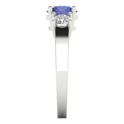 1.5 cttw Simulated Tanzanite Three-Stone Engagement Ring - Solid Gold (Round Cut,6.5mm)