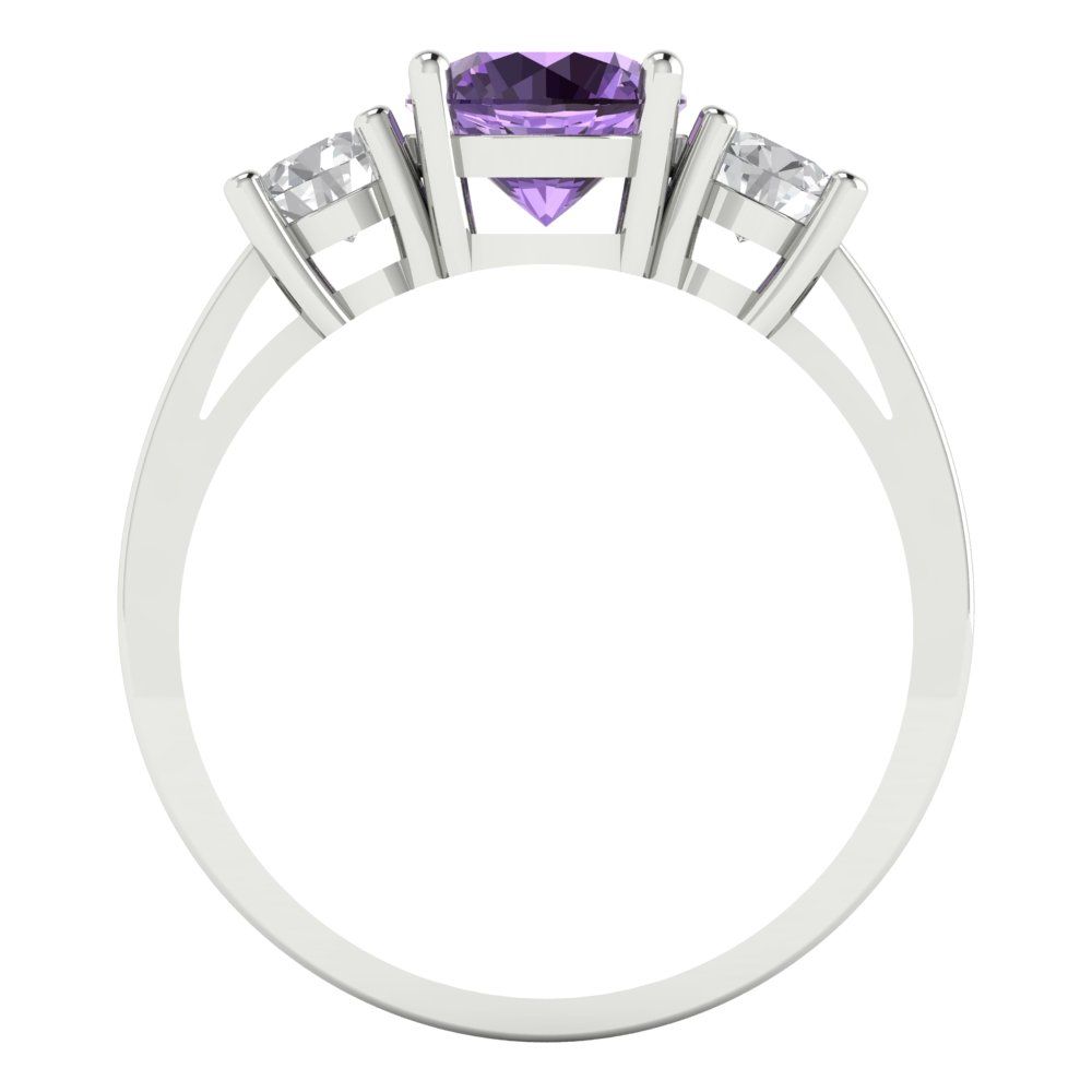 1.5 cttw Simulated Alexandrite Three-Stone Engagement Ring - Solid Gold (Round Cut,6.5mm)
