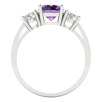 1.5 cttw Simulated Alexandrite Three-Stone Engagement Ring - Solid Gold (Round Cut,6.5mm)