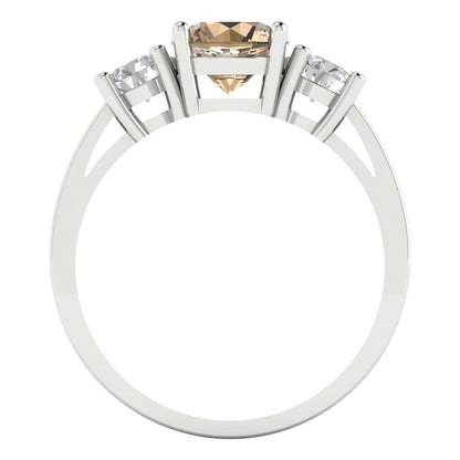 1.5 cttw Yellow Moissanite Three-Stone Engagement Ring - Solid Gold (Round Cut,6.5mm)