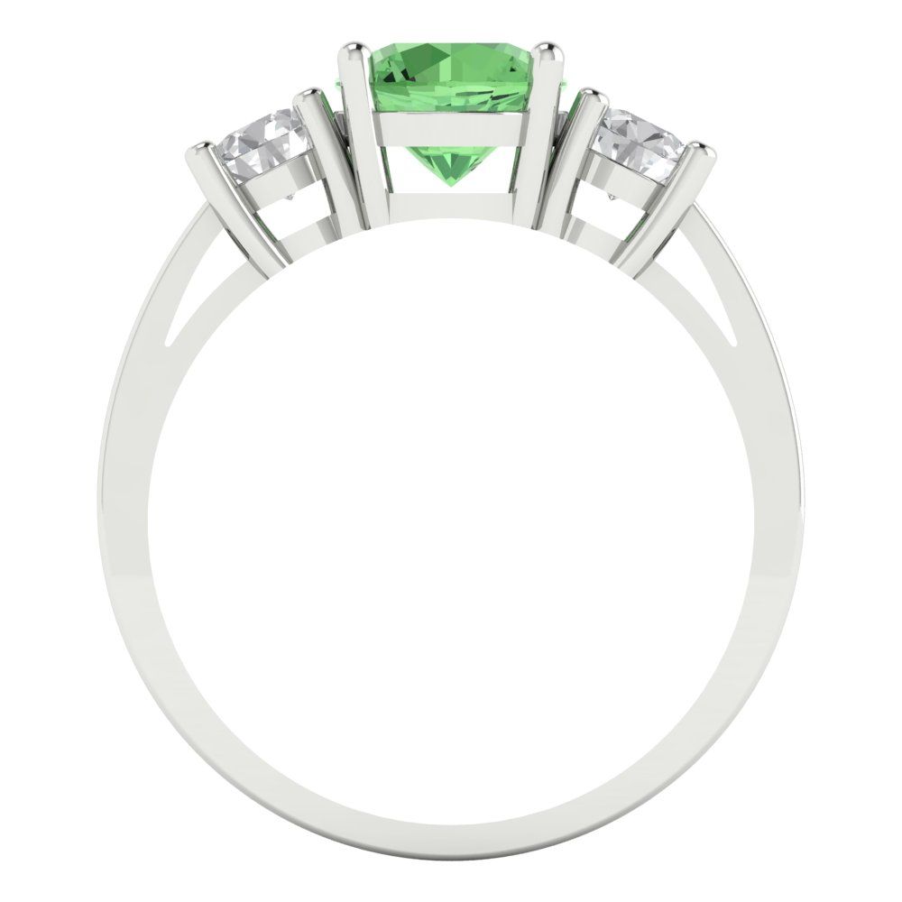 1.5 cttw Zirconia Simulated Green Diamond Three-Stone Engagement Ring - Solid Gold (VVS1, Round Cut,6.5mm)