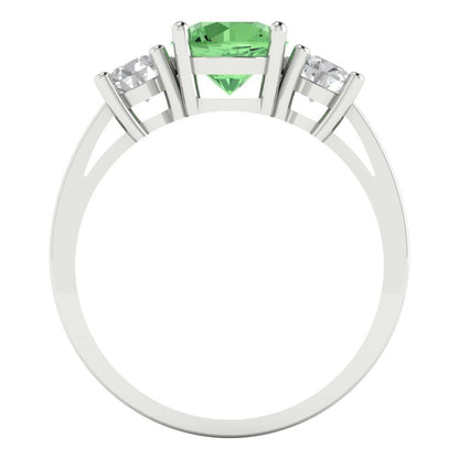 1.5 cttw Zirconia Simulated Green Diamond Three-Stone Engagement Ring - Solid Gold (VVS1, Round Cut,6.5mm)