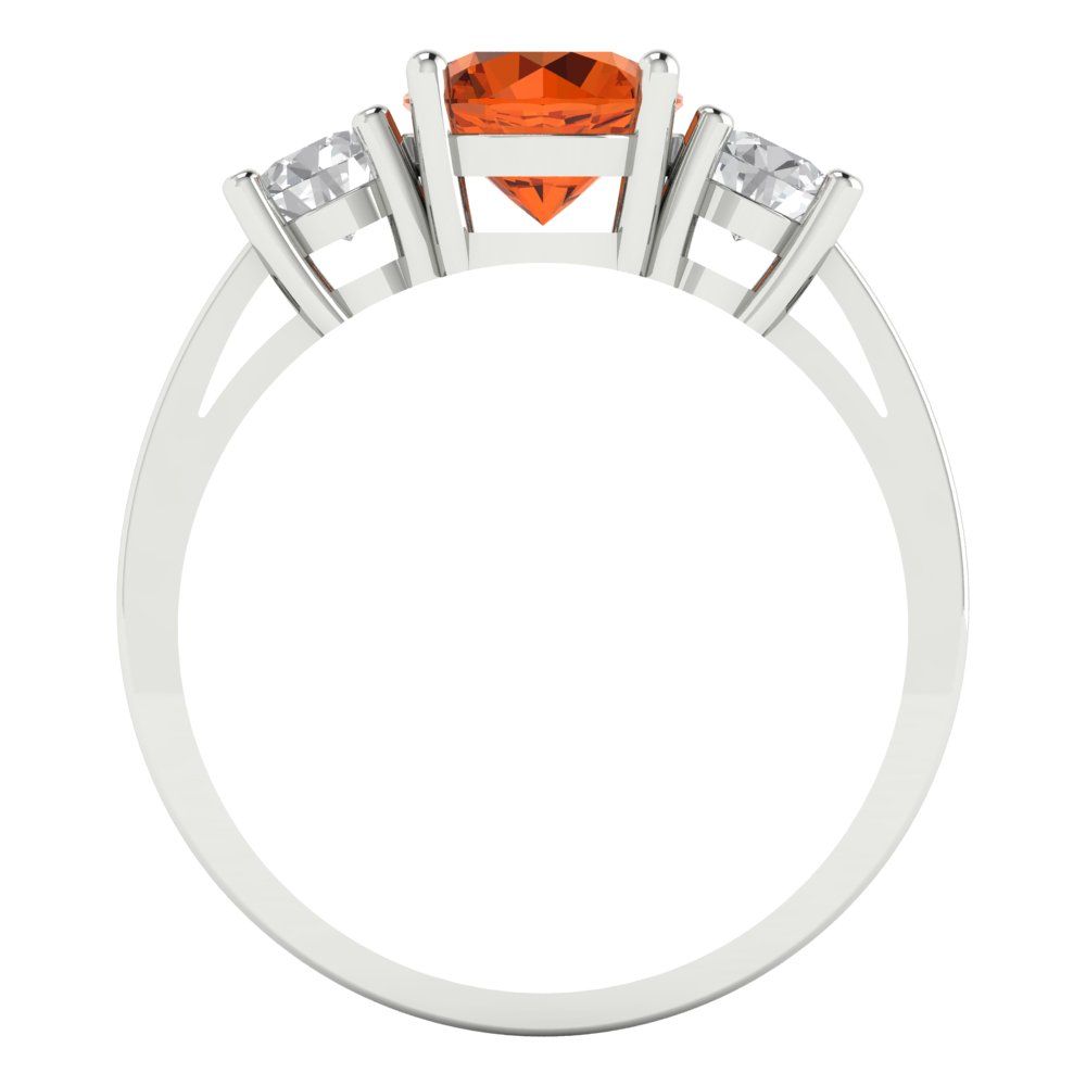 1.5 cttw Simulated Ruby Three-Stone Engagement Ring - Solid White Gold (VVS1, Round Cut,6.5mm)