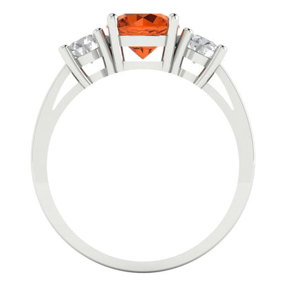 1.5 cttw Simulated Ruby Three-Stone Engagement Ring - Solid White Gold (VVS1, Round Cut,6.5mm)