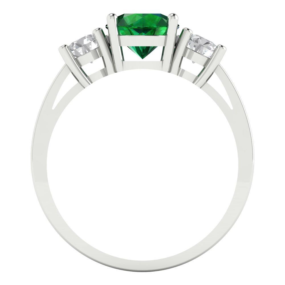 1.5 cttw Simulated Emerald Three-Stone Engagement Ring - Solid Gold (Round Cut,6.5mm)