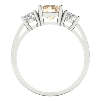 1.5 cttw Natural Morganite Three-Stone Engagement Ring - Solid Gold (Round Cut,6.5mm)