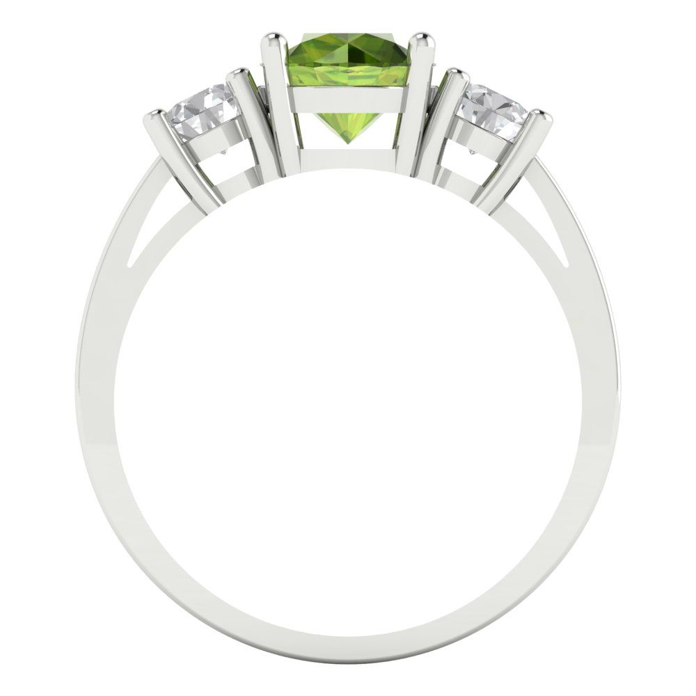 1.5 cttw Natural Peridot Three-Stone Engagement Ring - Solid Gold (Round Cut,6.5mm)