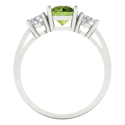 1.5 cttw Natural Peridot Three-Stone Engagement Ring - Solid Gold (Round Cut,6.5mm)