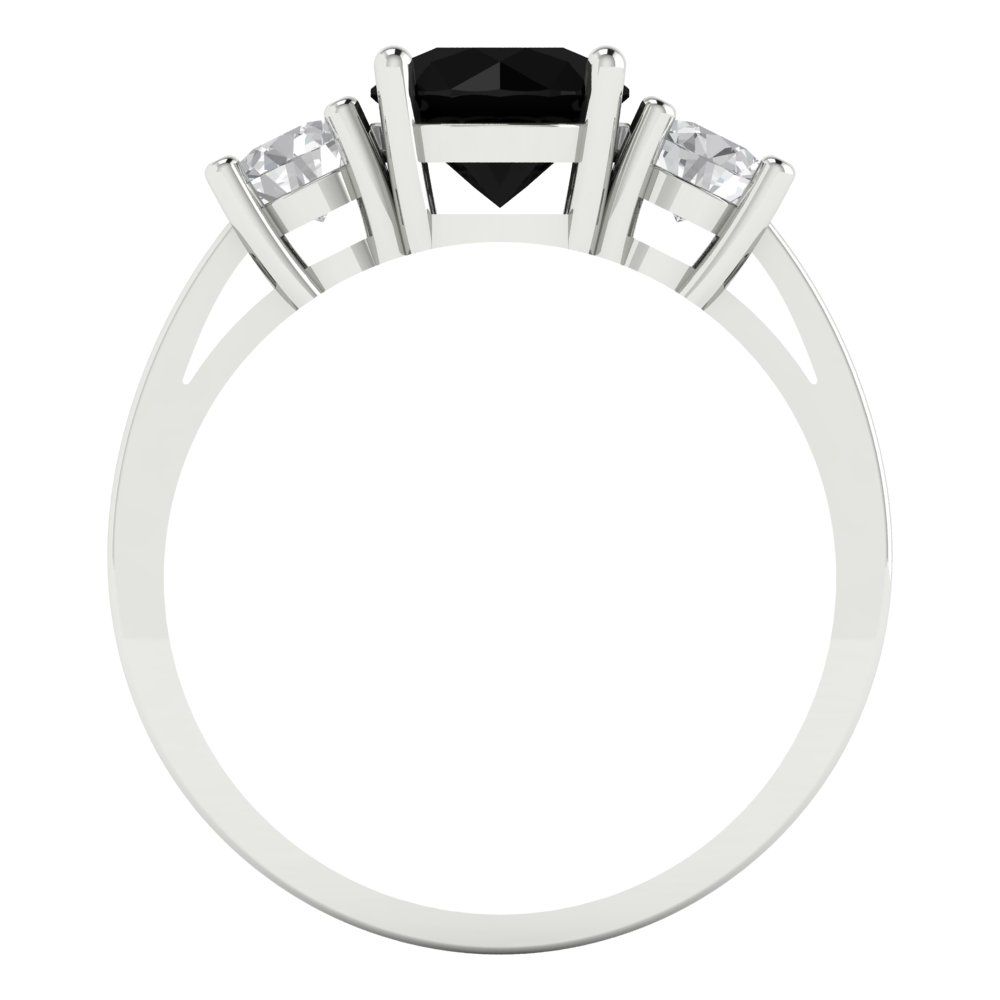 1.5 cttw Natural Onyx Three-Stone Engagement Ring - Solid White Gold (VVS1, Round Cut,6.5mm)