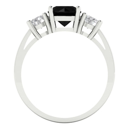 1.5 cttw Natural Onyx Three-Stone Engagement Ring - Solid White Gold (VVS1, Round Cut,6.5mm)