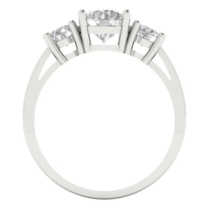 1.5 cttw White Sapphire Three-Stone Engagement Ring - Solid Gold (Round Cut,6.5mm)
