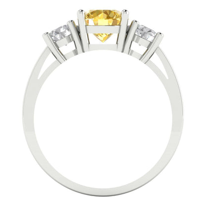 1.5 cttw Zirconia Simulated Yellow Diamond Three-Stone Engagement Ring - Solid Gold (VVS1, Round Cut,6.5mm)