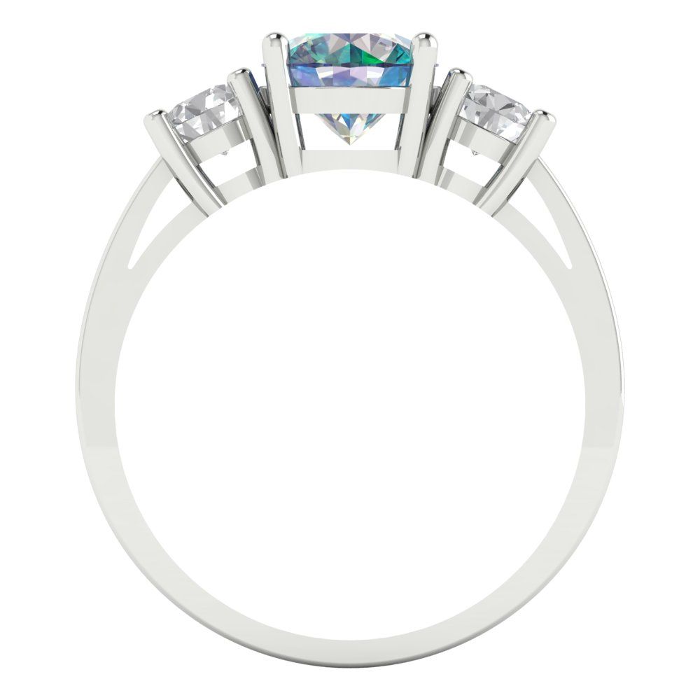 1.5 cttw Blue Moissanite Three-Stone Engagement Ring - Solid White Gold (VVS1, Round Cut,6.5mm)