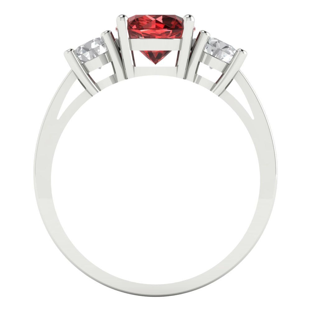 1.5 cttw Natural Garnet Three-Stone Engagement Ring - Solid Gold (Round Cut,6.5mm)