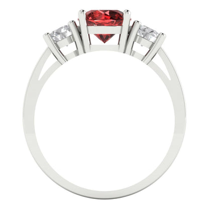 1.5 cttw Natural Garnet Three-Stone Engagement Ring - Solid Gold (Round Cut,6.5mm)