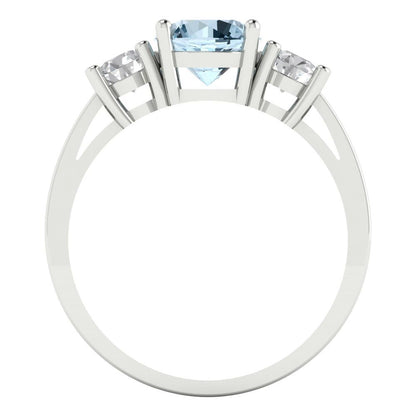1.5 cttw Natural Swiss Blue Topaz Three-Stone Engagement Ring - Solid Gold (Round Cut,6.5mm)