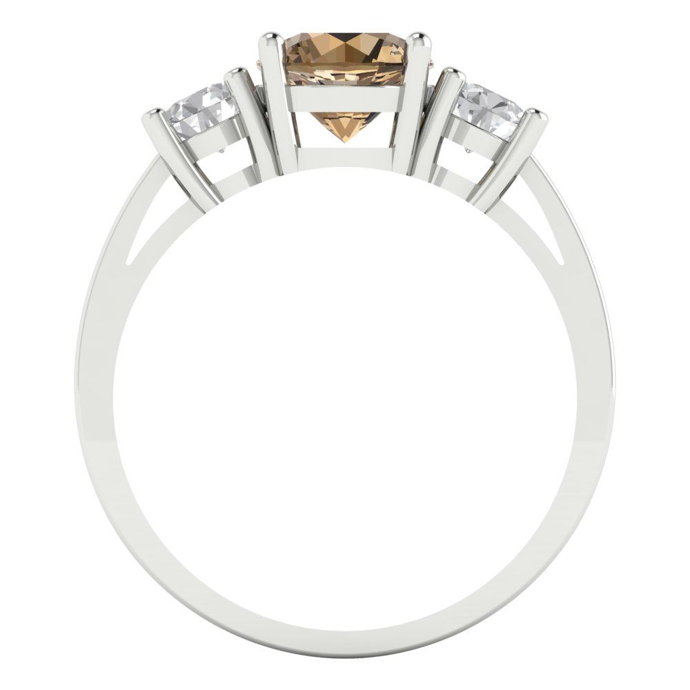 1.5 cttw Zirconia Simulated Champagne Diamond Three-Stone Engagement Ring - Solid Gold (VVS1, Round Cut,6.5mm)