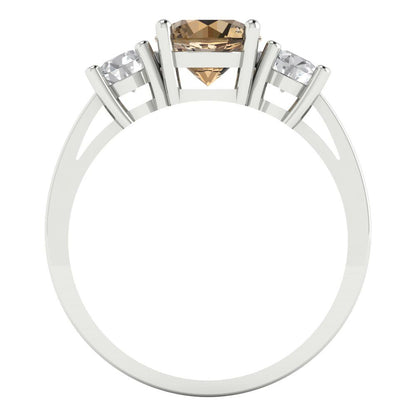 1.5 cttw Zirconia Simulated Champagne Diamond Three-Stone Engagement Ring - Solid Gold (VVS1, Round Cut,6.5mm)