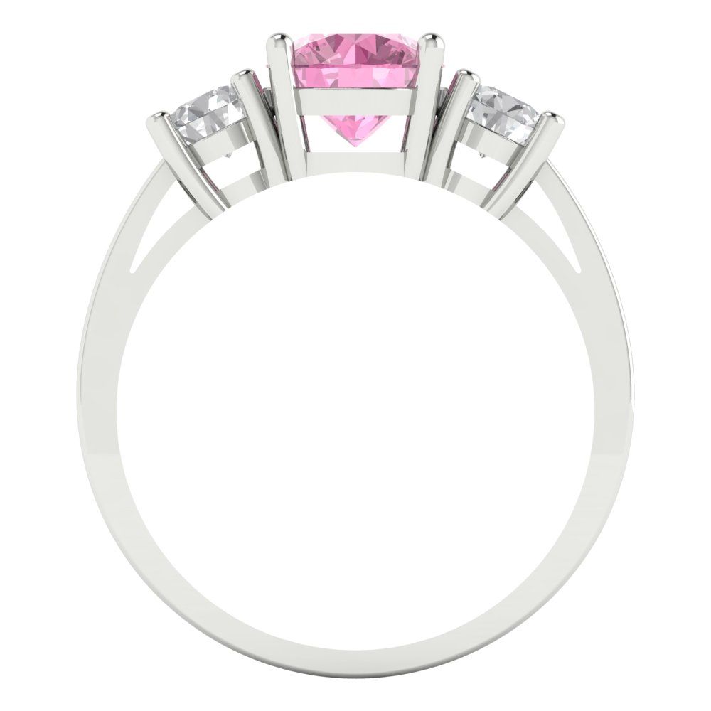 1.5 cttw Zirconia Simulated Pink Diamond Three-Stone Engagement Ring - Solid Gold (VVS1, Round Cut,6.5mm)