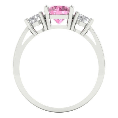 1.5 cttw Zirconia Simulated Pink Diamond Three-Stone Engagement Ring - Solid Gold (VVS1, Round Cut,6.5mm)