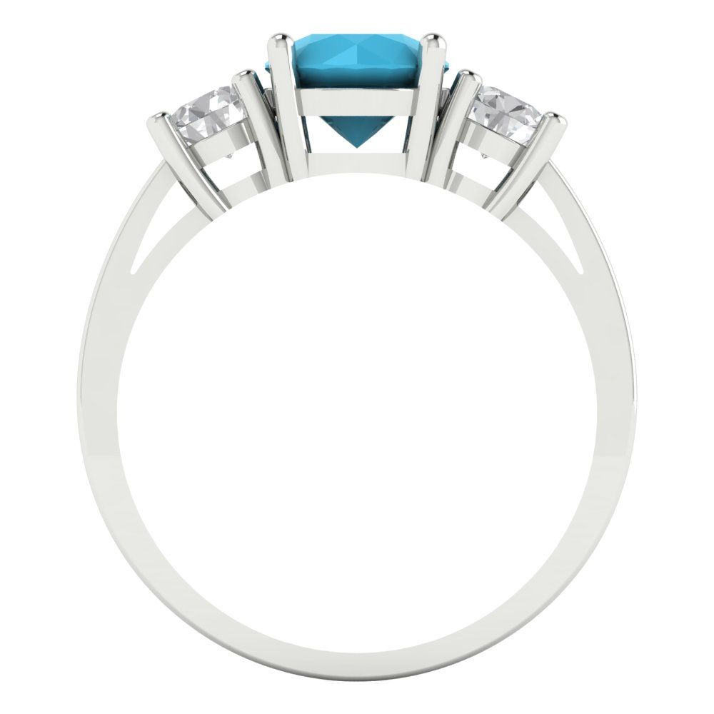 1.5 cttw Simulated Turquoise Three-Stone Engagement Ring - Solid Gold (Round Cut,6.5mm)