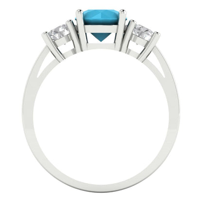 1.5 cttw Simulated Turquoise Three-Stone Engagement Ring - Solid Gold (Round Cut,6.5mm)