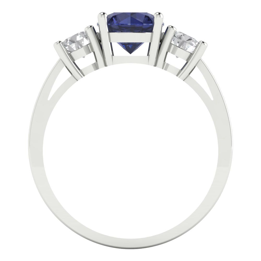 1.5 cttw Simulated Blue Sapphire Three-Stone Engagement Ring - Solid Gold (Round Cut,6.5mm)