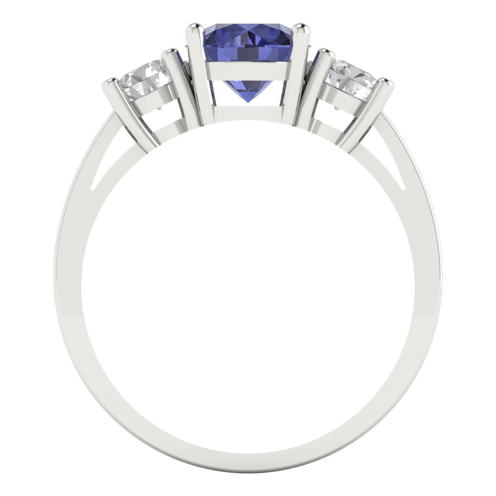 1.5 cttw Simulated Tanzanite Three-Stone Engagement Ring - Solid Gold (Round Cut,6.5mm)