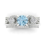 1.89 ct Brilliant Round Cut Blue Simulated Diamond Stone White Gold Solitaire with Accents Bridal Set