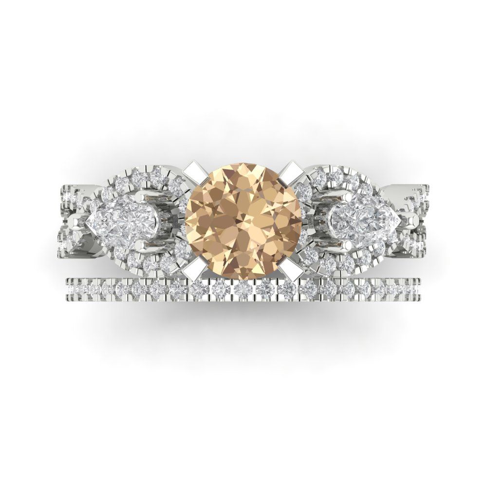 1.925 cttw Round Cut Yellow Moissanite Bridal Set - Solid White Gold Engagement Ring & Wedding Band