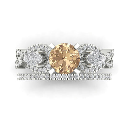 1.925 cttw Round Cut Yellow Moissanite Bridal Set - Solid White Gold Engagement Ring & Wedding Band