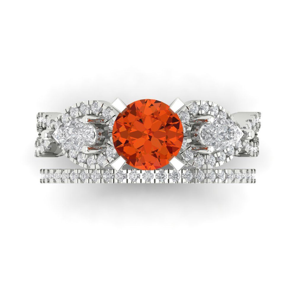 1.925 cttw Round Cut Simulated Red Diamond Bridal Set - Solid White Gold Engagement Ring & Wedding Band