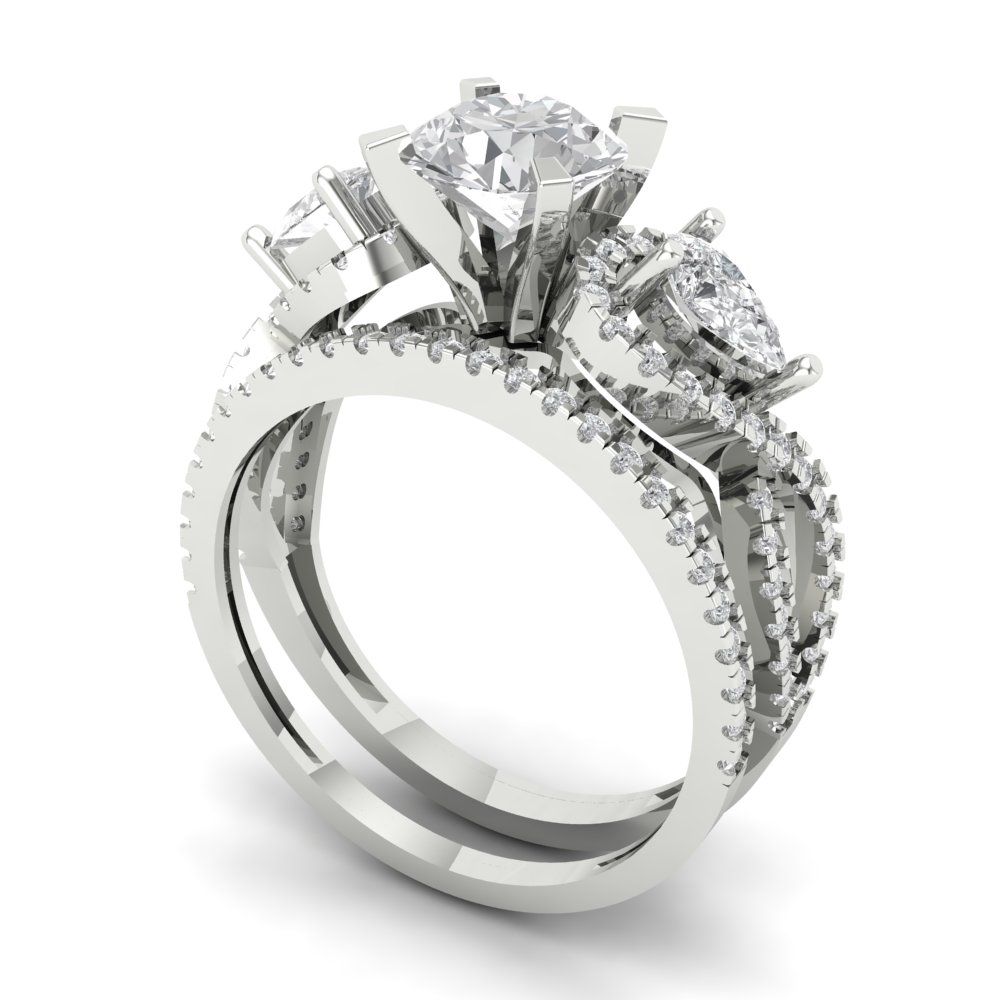 1.925 cttw Round Cut Moissanite Bridal Set - Solid White Gold Engagement Ring & Wedding Band