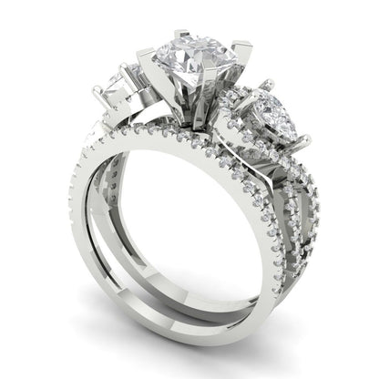 1.925 cttw Round Cut Moissanite Bridal Set - Solid White Gold Engagement Ring & Wedding Band