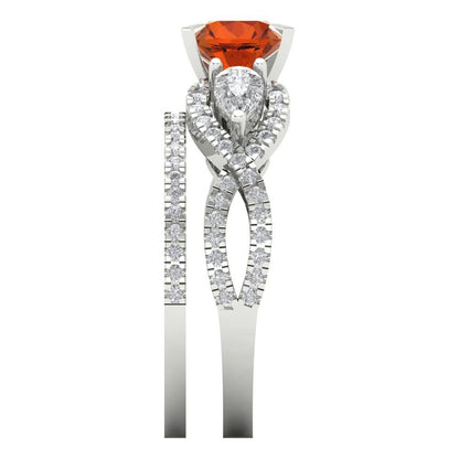 1.925 cttw Round Cut Simulated Red Diamond Bridal Set - Solid White Gold Engagement Ring & Wedding Band