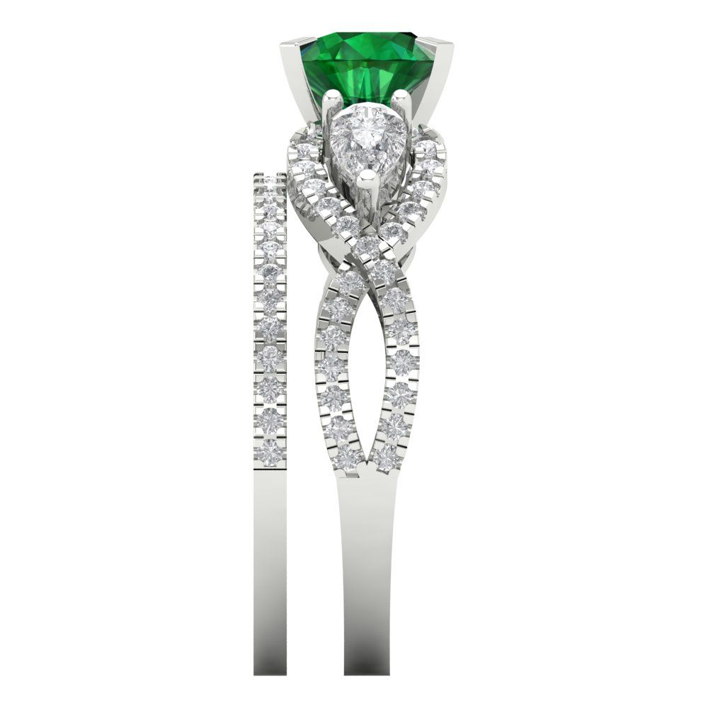 1.925 cttw Round Cut Simulated Emerald Bridal Set - Solid White Gold Engagement Ring & Wedding Band