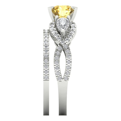 1.925 cttw Round Cut Simulated Yellow Diamond Bridal Set - Solid White Gold Engagement Ring & Wedding Band