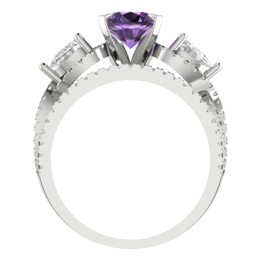 1.925 cttw Round Cut Simulated Alexandrite Bridal Set - Solid White Gold Engagement Ring & Wedding Band