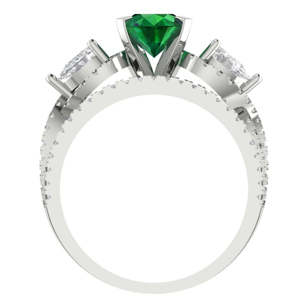 1.925 cttw Round Cut Simulated Emerald Bridal Set - Solid White Gold Engagement Ring & Wedding Band