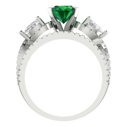 1.925 cttw Round Cut Simulated Emerald Bridal Set - Solid White Gold Engagement Ring & Wedding Band