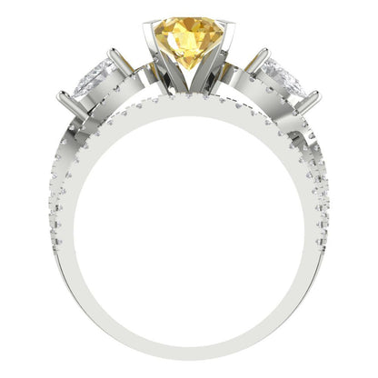 1.925 cttw Round Cut Simulated Yellow Diamond Bridal Set - Solid White Gold Engagement Ring & Wedding Band