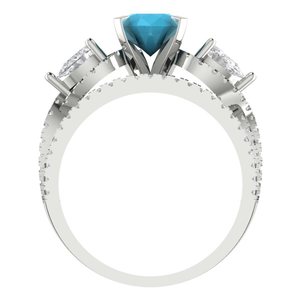 1.925 cttw Round Cut Simulated Turquoise Bridal Set - Solid White Gold Engagement Ring & Wedding Band