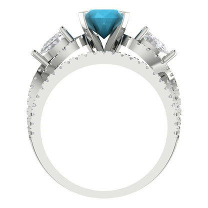 1.925 cttw Round Cut Simulated Turquoise Bridal Set - Solid White Gold Engagement Ring & Wedding Band