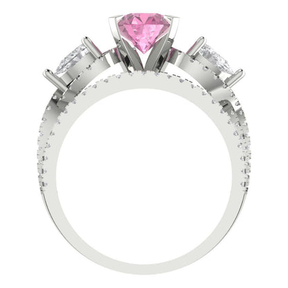 1.925 cttw Round Cut Simulated Pink Diamond Bridal Set - Solid White Gold Engagement Ring & Wedding Band