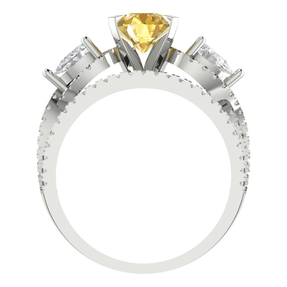 1.925 cttw Round Cut Natural Citrine Bridal Set - Solid White Gold Engagement Ring & Wedding Band