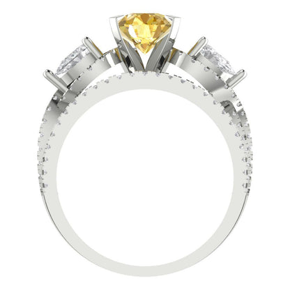 1.925 cttw Round Cut Natural Citrine Bridal Set - Solid White Gold Engagement Ring & Wedding Band