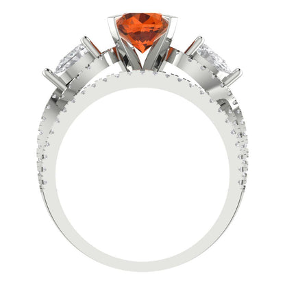 1.925 cttw Round Cut Simulated Pink Tourmaline Bridal Set - Solid White Gold Engagement Ring & Wedding Band