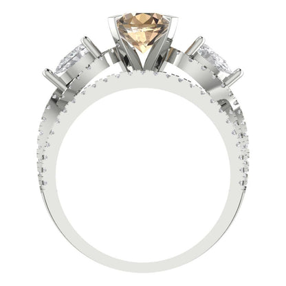 1.925 cttw Round Cut Yellow Moissanite Bridal Set - Solid White Gold Engagement Ring & Wedding Band