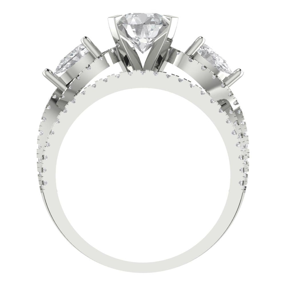 1.925 cttw Round Cut White Sapphire Bridal Set - Solid White Gold Engagement Ring & Wedding Band