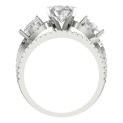 1.925 cttw Round Cut White Sapphire Bridal Set - Solid White Gold Engagement Ring & Wedding Band